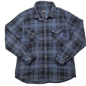 Pure Lure Fleece Flannel Shirt Mens L Blue Black Plaid Button Up Fishing Gear